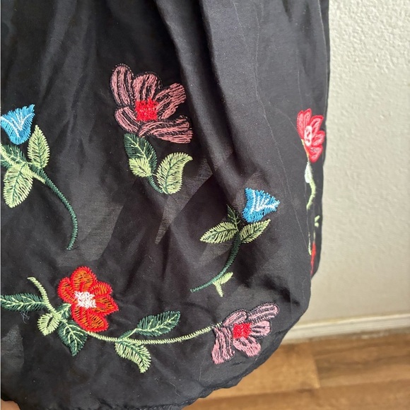 Zara Black Mini Ruffle Tunic Dress With Colorful Floral Embroidery Design XS - Picture 10 of 12